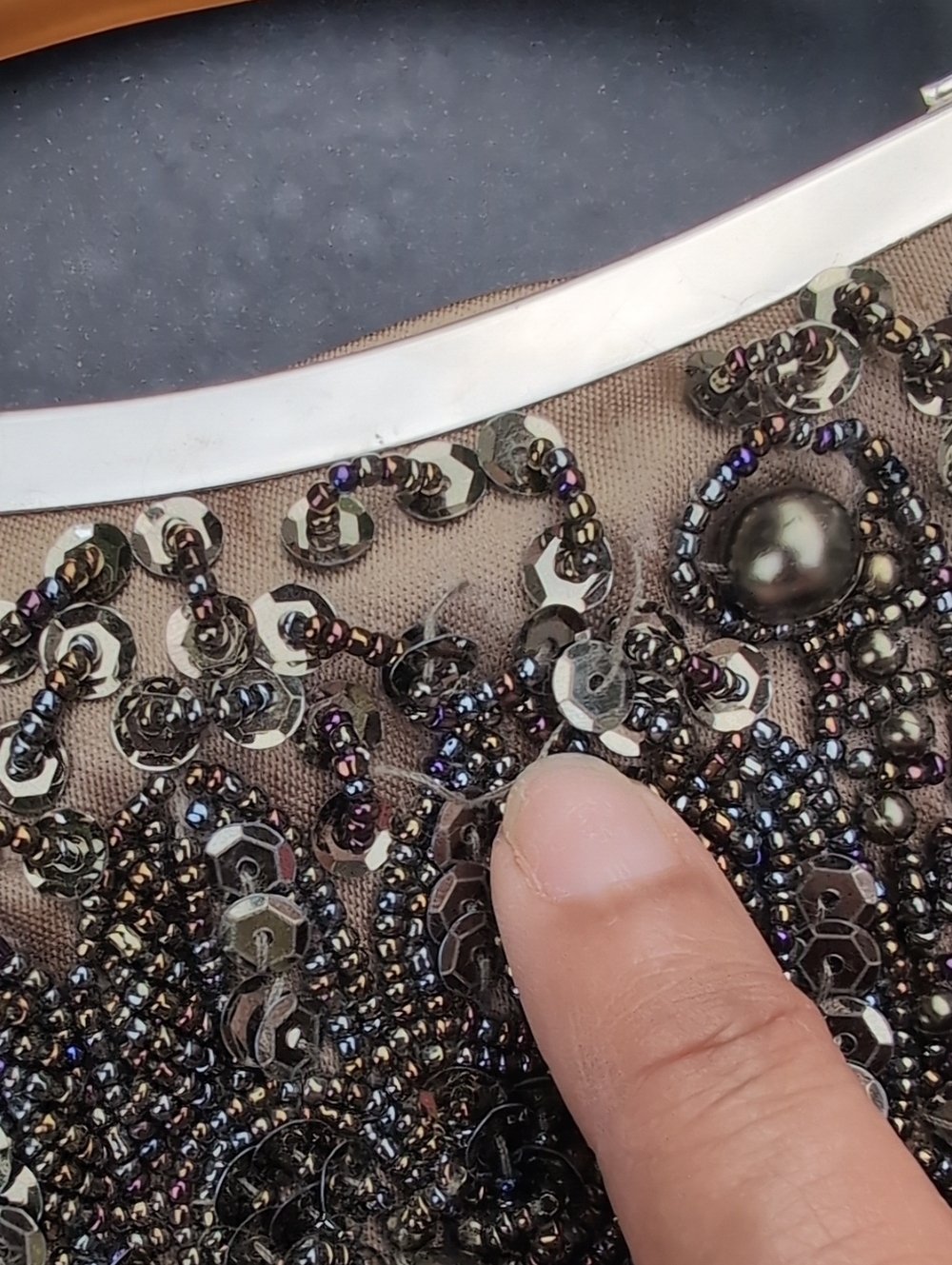 Embellished Taupe Evening Clutch with Detachable Chain - Picture 12 of 14